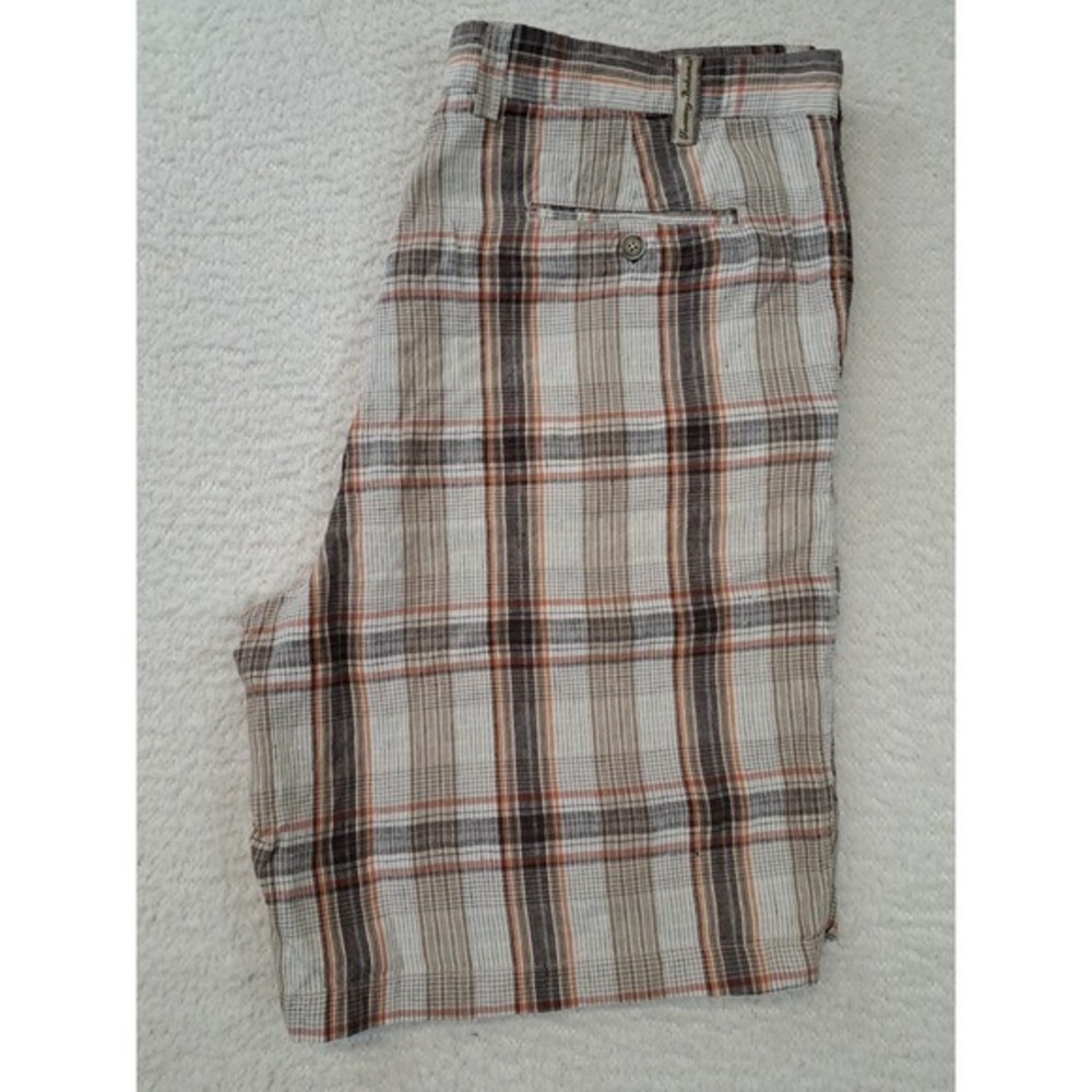 Vintage Tommy Bahama Shorts Linen Mens Size 38 Brown / Orange Plaid